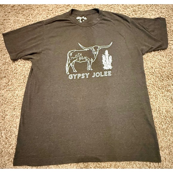 Gypsy Jolee Tops - Gypsy Jolee Graphic T-Shirt Size L Excellent Charcoal Gray Longhorn Cactus Tee